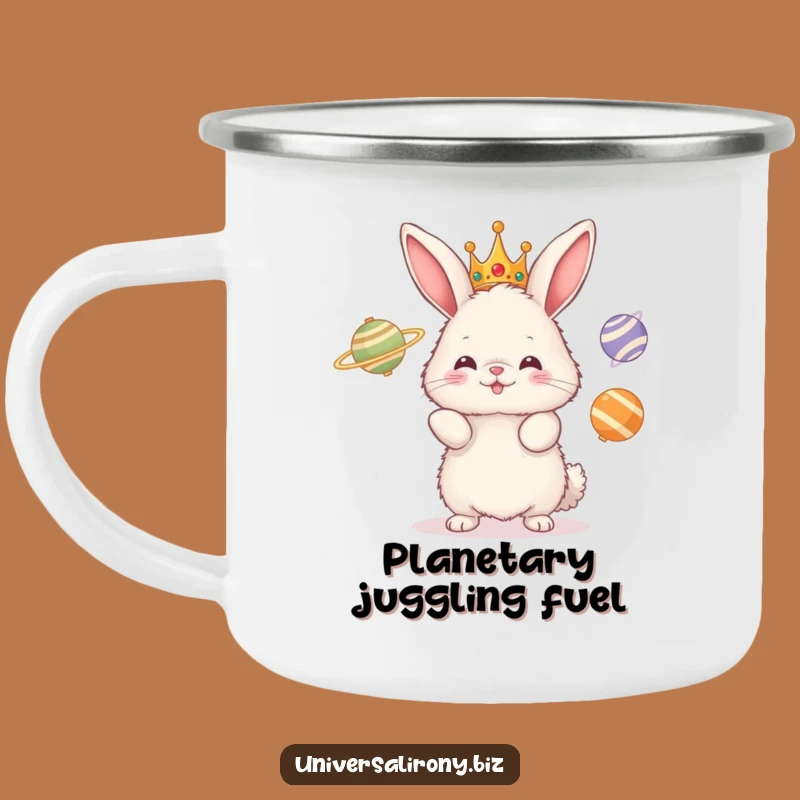 Funny Bunny Juggling Planets Camping Mug: Adventure Fuel for Cosmic Campers