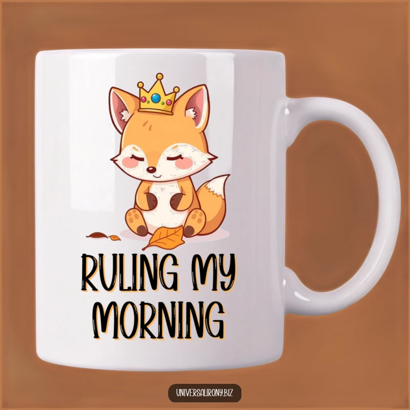 Funny Kawaii Fox Crown Mug - Smug Leaf Admirer Gift