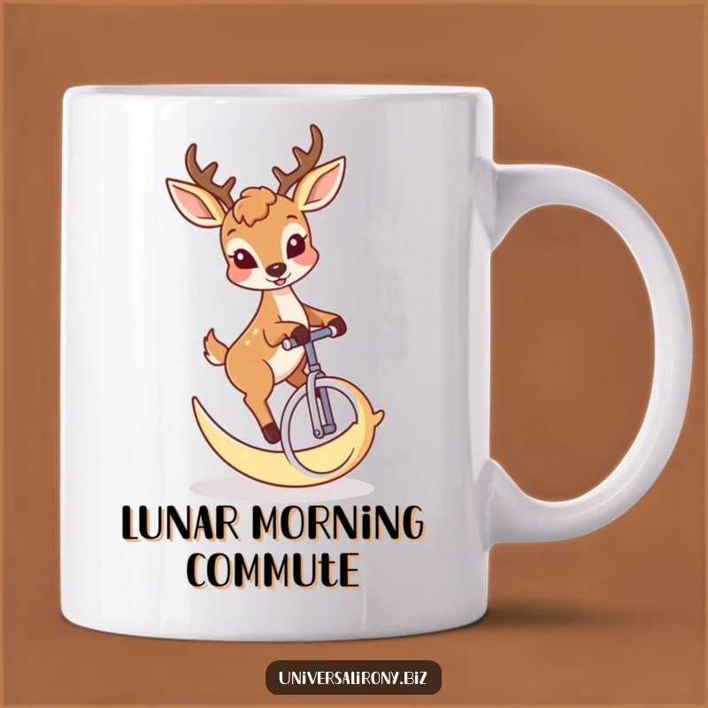 Funny Mischievous Deer Moon Unicycle Mug - Quirky Night Sky Gift