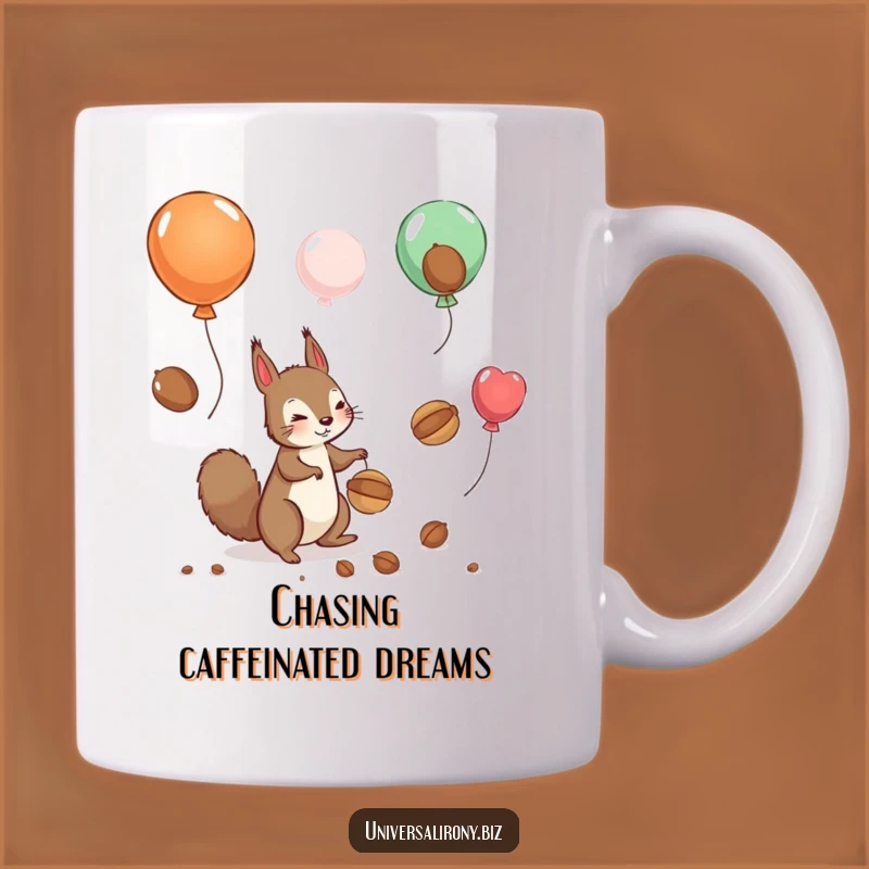 Funny Squirrel Balloon Nuts Mug: Hilarious Chase for Sky-High Snacks