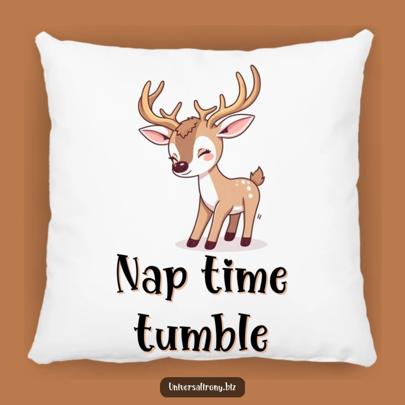 Cozy Kawaii Deer Tripping Funny Pillow - Comfy Antler Mishap Gift