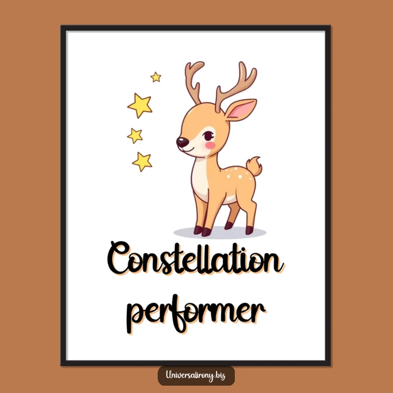 Funny Deer Star Juggling Digital Art - Whimsical Celestial Wall Decor
