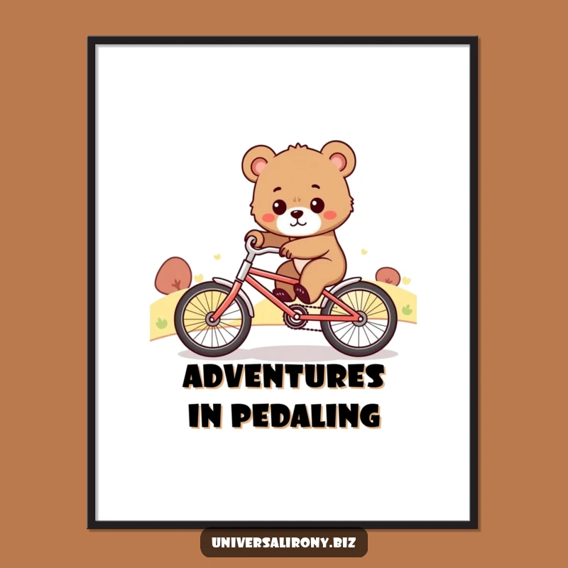 Funny Bear Cub Uphill Bike Digital Art: Instant Motivational Art for Your Walls