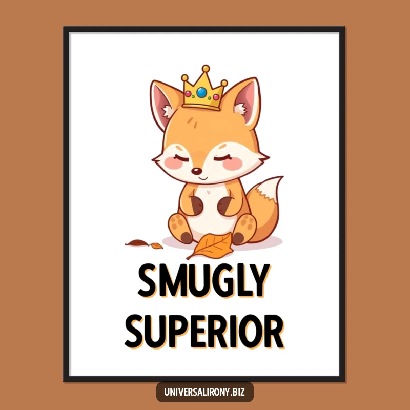 Funny Kawaii Fox Crown Digital Art - Smug Leaf Print Gift