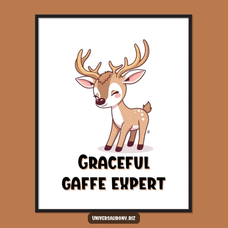 Funny Kawaii Deer Tripping Digital Art - Adorable Antler Mishap Print Gift