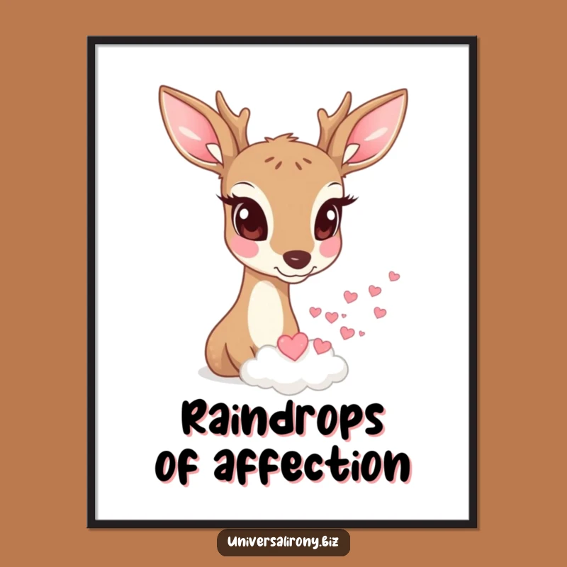 Funny Deer Heart Cloud Digital Art - Whimsical Romantic Wall Decor