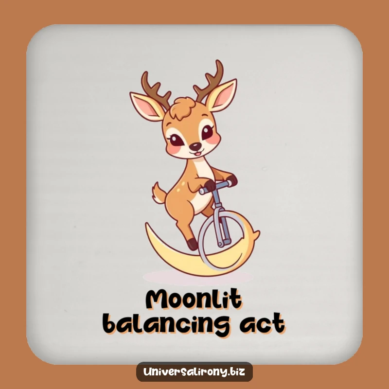 Funny Deer Moon Unicycle Drink Coaster - Protect Surfaces with Lunar Charm
