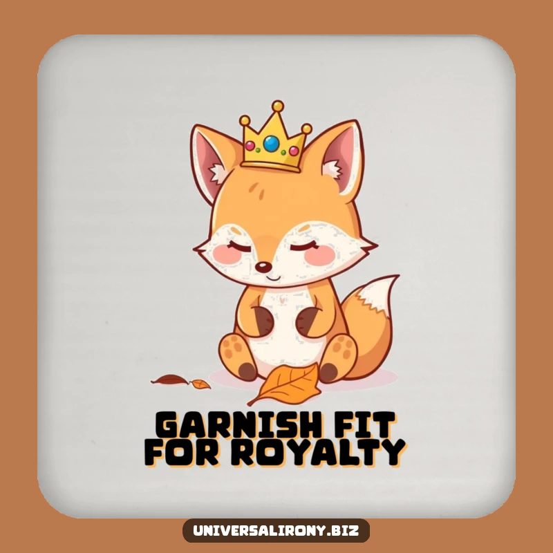 Kawaii Fox Crown Funny Drink Coaster - Royal Leaf Protector Gift