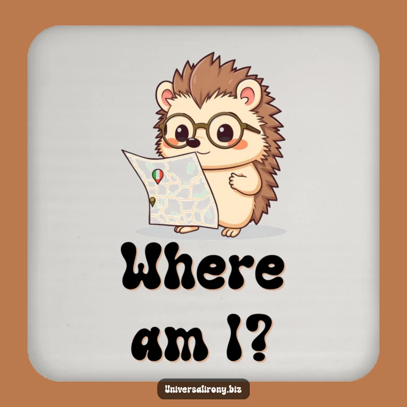 Kawaii Hedgehog Map Funny Drink Coaster - Navigation Aid Gift