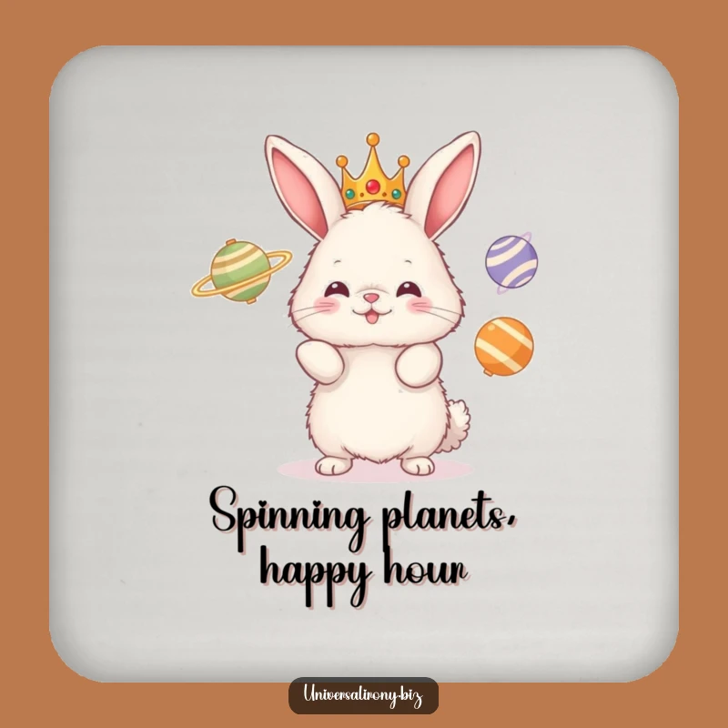 Funny Bunny Planet Juggler Coaster: Protect Surfaces with Cosmic Chuckles