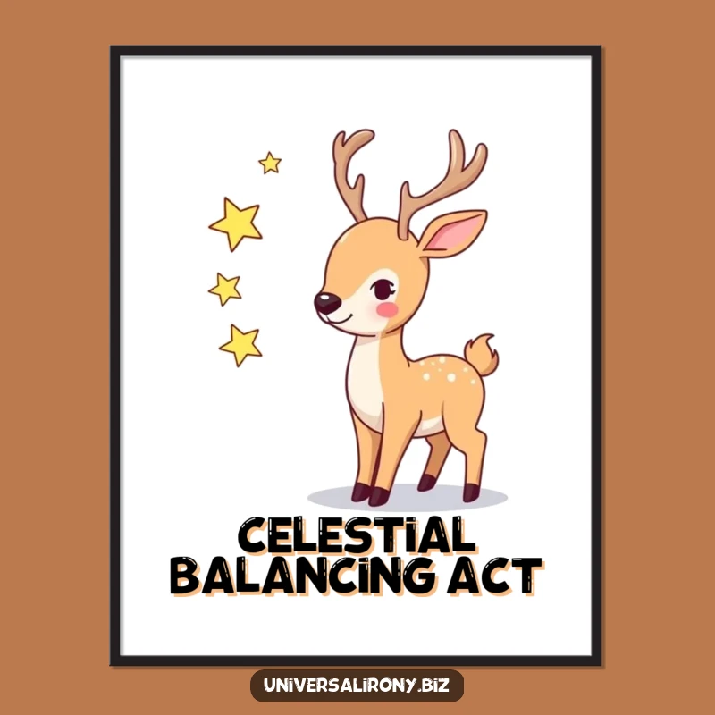 Funny Deer Star Juggling Poster - Whimsical Celestial Art Print