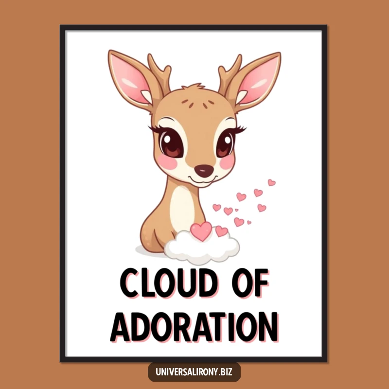 Funny Deer Heart Cloud Poster - Whimsical Wall Art for Romantics