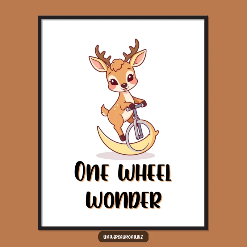Funny Deer Moon Unicycle Poster - Quirky Wall Art for Dreamers