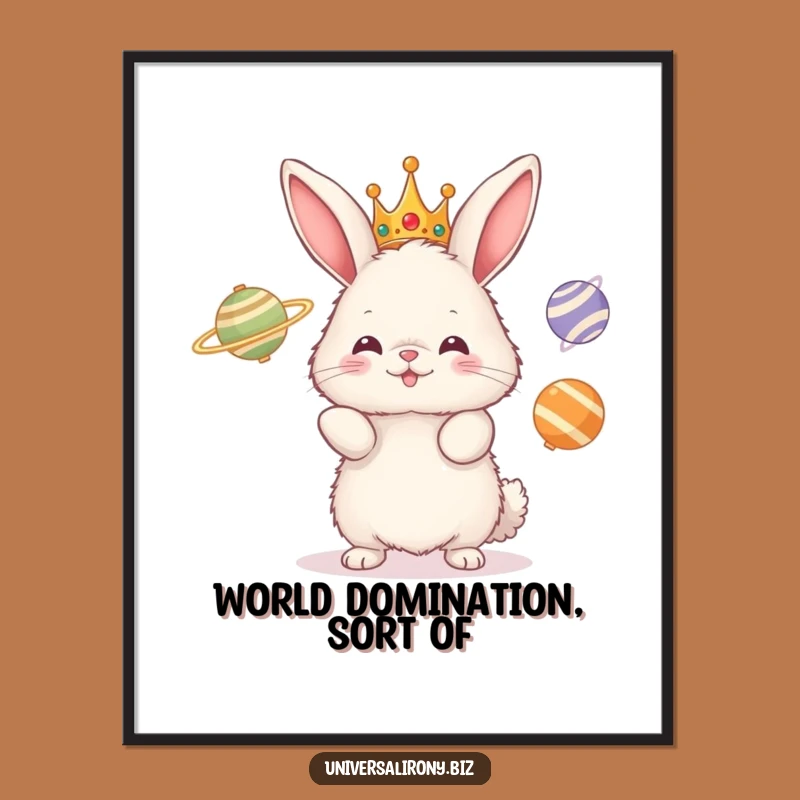 Funny Bunny Juggling Planets Poster: Whimsical Wall Art for Cosmic Comedy Lovers
