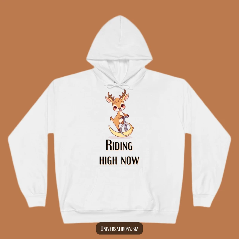 Cozy Funny Deer Moon Unicycle Hoodie - Warm & Quirky Night Wear