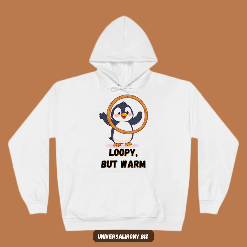 Funny Clumsy Penguin Pretzel Hoodie: Cozy Sweatshirt with Snack Hoop Shenanigans