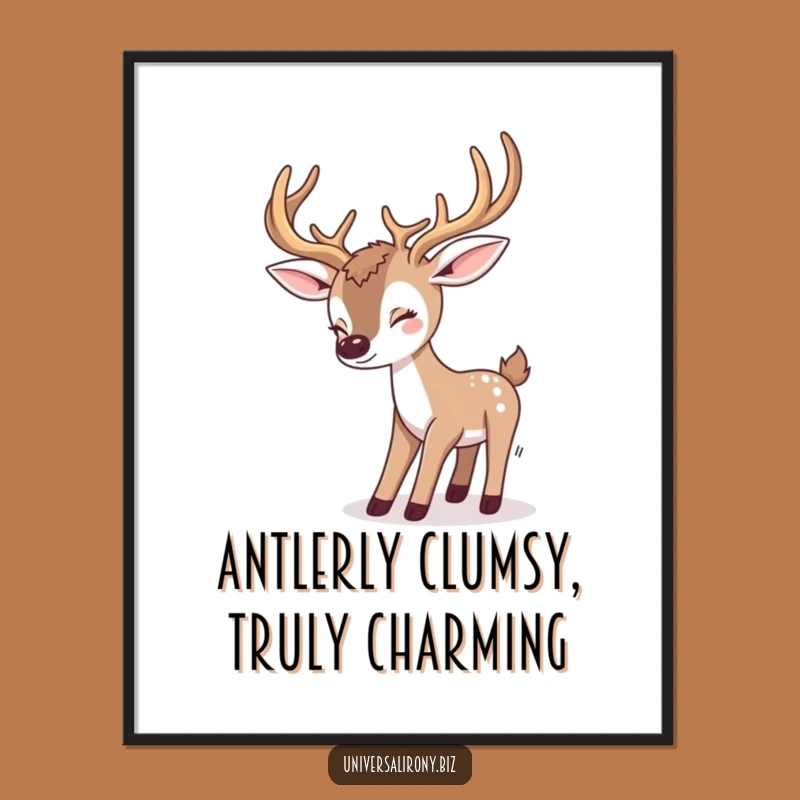 Free Printable Wall Art: Kawaii Deer's Hilarious Antler Mishap Decor