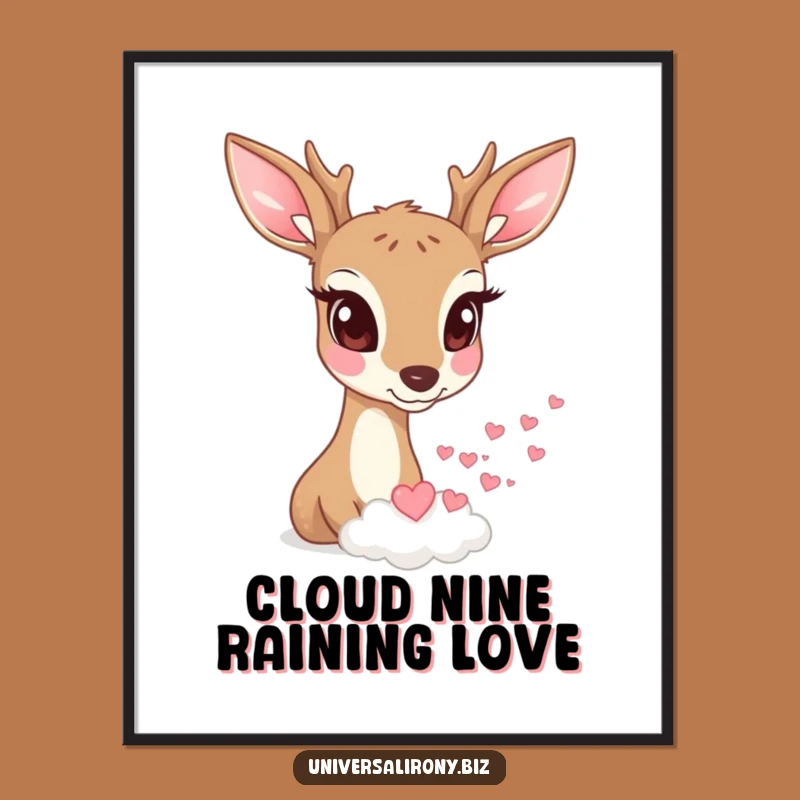 Funny Free Printable Deer Wall Art: Heart Cloud Whimsy Downloadable Decor