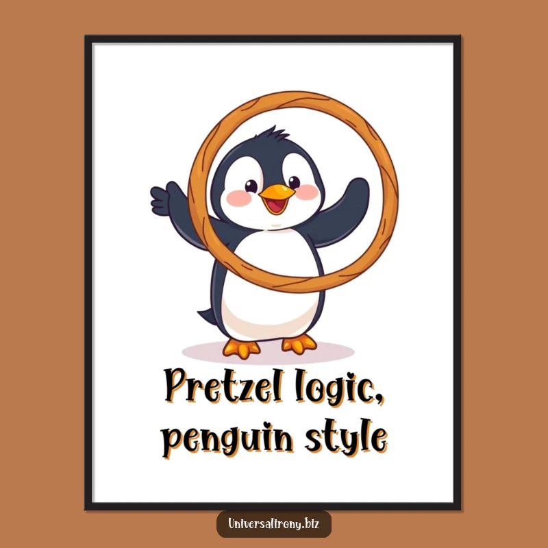 Funny Free Printable Wall Art: Penguin Pretzel Hoop, Quirky Downloadable Art for Whimsical Decor