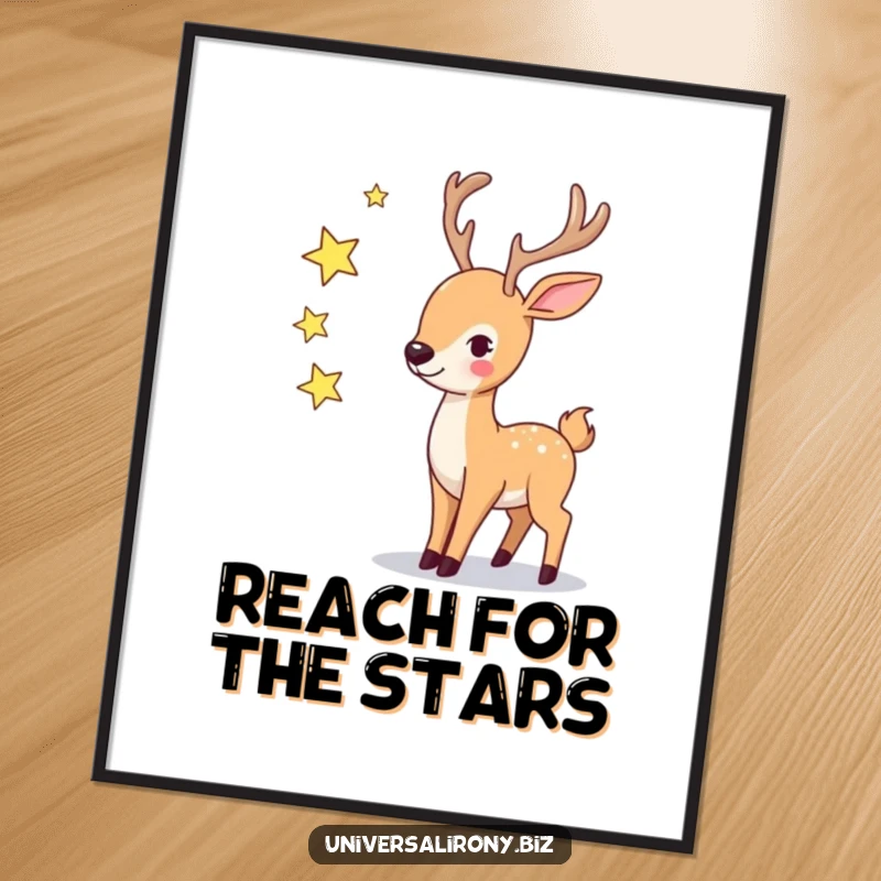 Funny Free Printable Deer Wall Art: Playful deer juggling three tiny, twinkling stars, whimsical celestial decor.