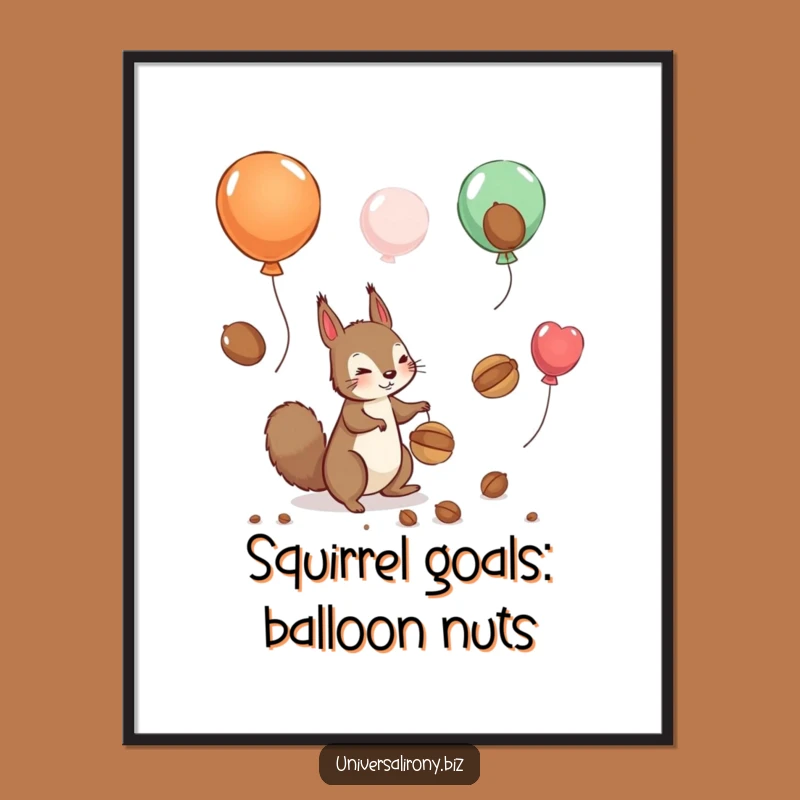 Funny Free Printable Wall Art: Squirrel Balloon Nuts, Whimsical Downloadable Art for Playful Decor