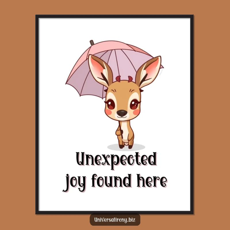 Funny Free Printable Deer Wall Art: Tiny Umbrella Surprise Downloadable Decor