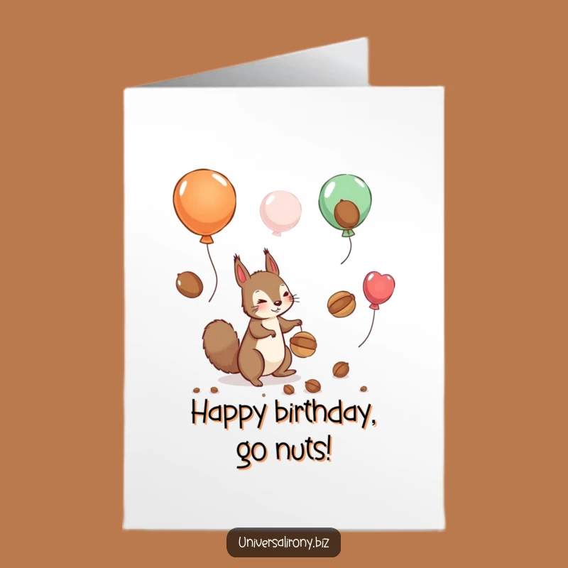 Free Printable Birthday Card: Squirrel Chasing Balloon Nuts, Hilarious Downloadable Gift for Playful Souls