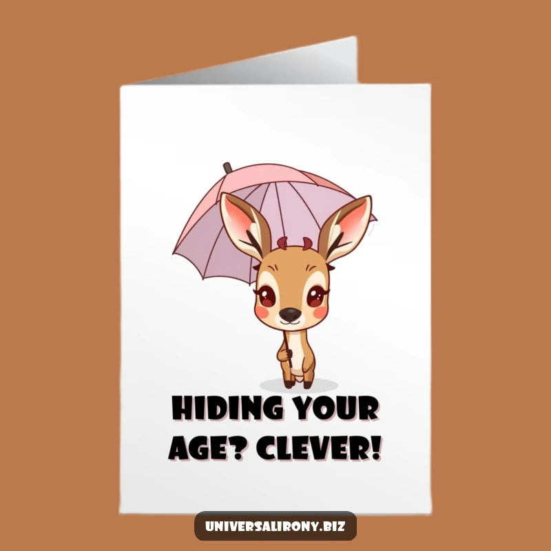 Free Printable Funny Deer Birthday Card: Umbrella Surprise Downloadable Gift