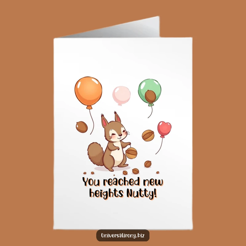 Free Printable Congrats Card: Squirrel Chasing Balloon Nuts, Funny Downloadable Gift for Achieving Goals