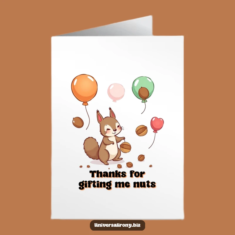 Free Printable Thank You Card: Squirrel Chasing Balloon Nuts, Funny Downloadable Gift for Gratitude