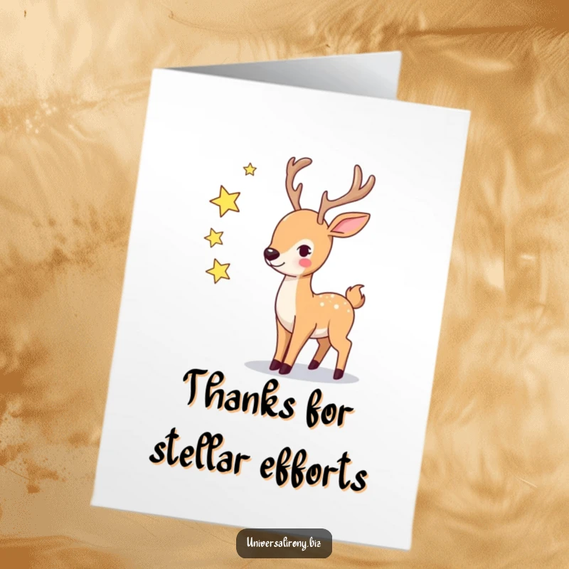 Funny Free Printable Deer Thank You Card: Deer juggling stars, sending twinkling gratitude, a unique gift.