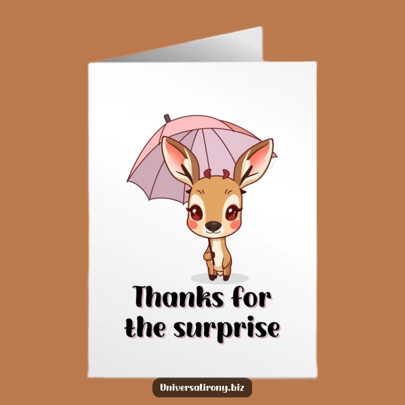 Free Printable Funny Deer Thank You Card: Little Umbrella Surprise Downloadable
