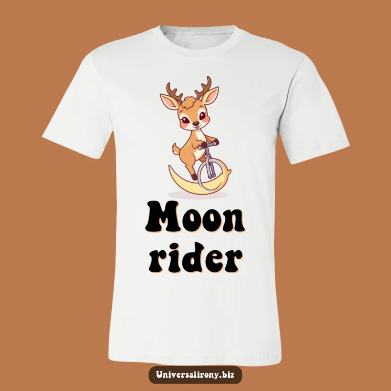 Funny Deer Moon Unicycle T-Shirt - Mischievous Night Rider Tee