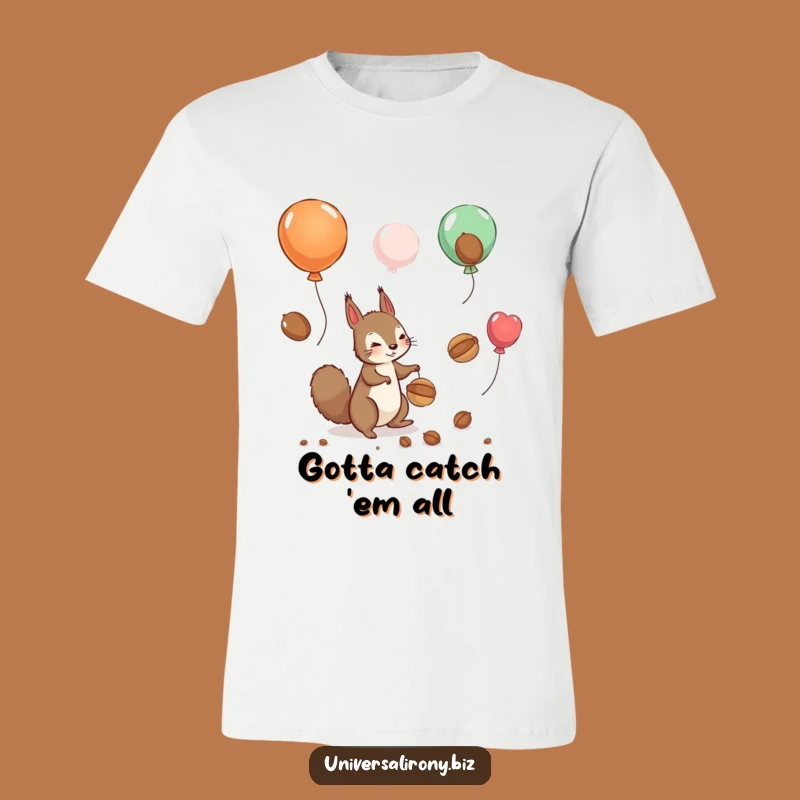 Funny Squirrel Balloon Chase Tee: Hilarious Nut Collector T-Shirt