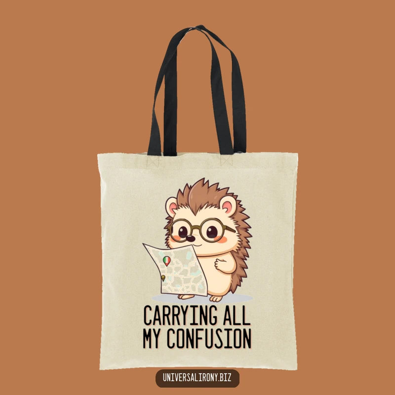 Kawaii Hedgehog Map Funny Tote Bag - Lost Explorer Carryall Gift