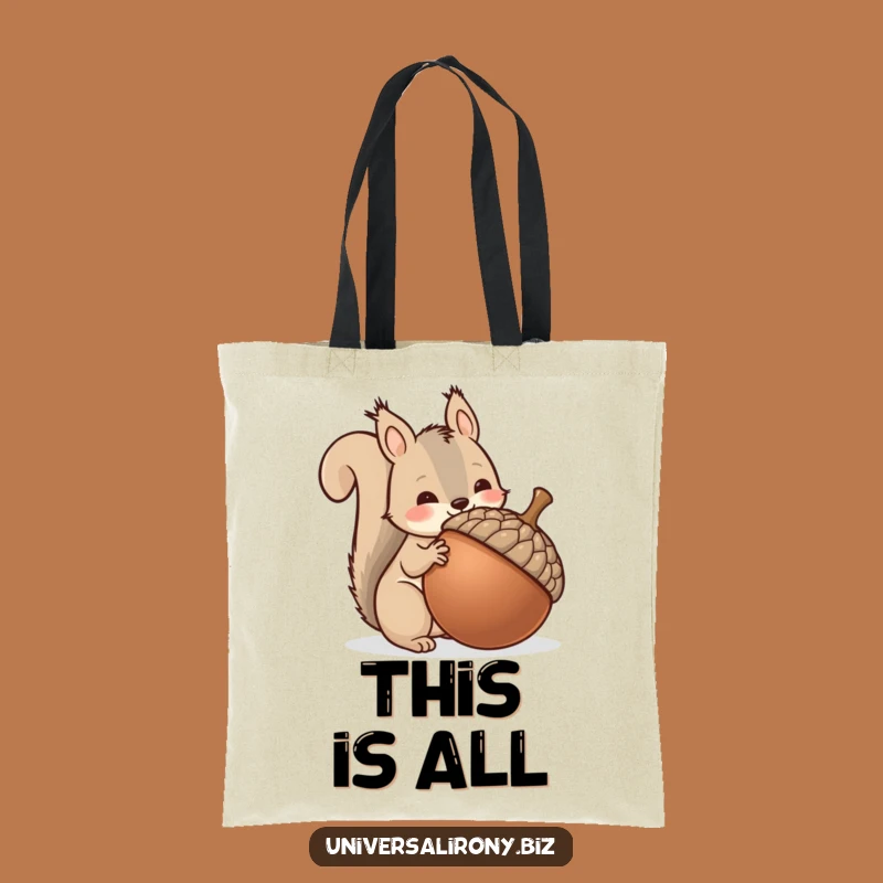 Kawaii Squirrel Hoard Funny Tote Bag - Giant Acorn Carryall Gift